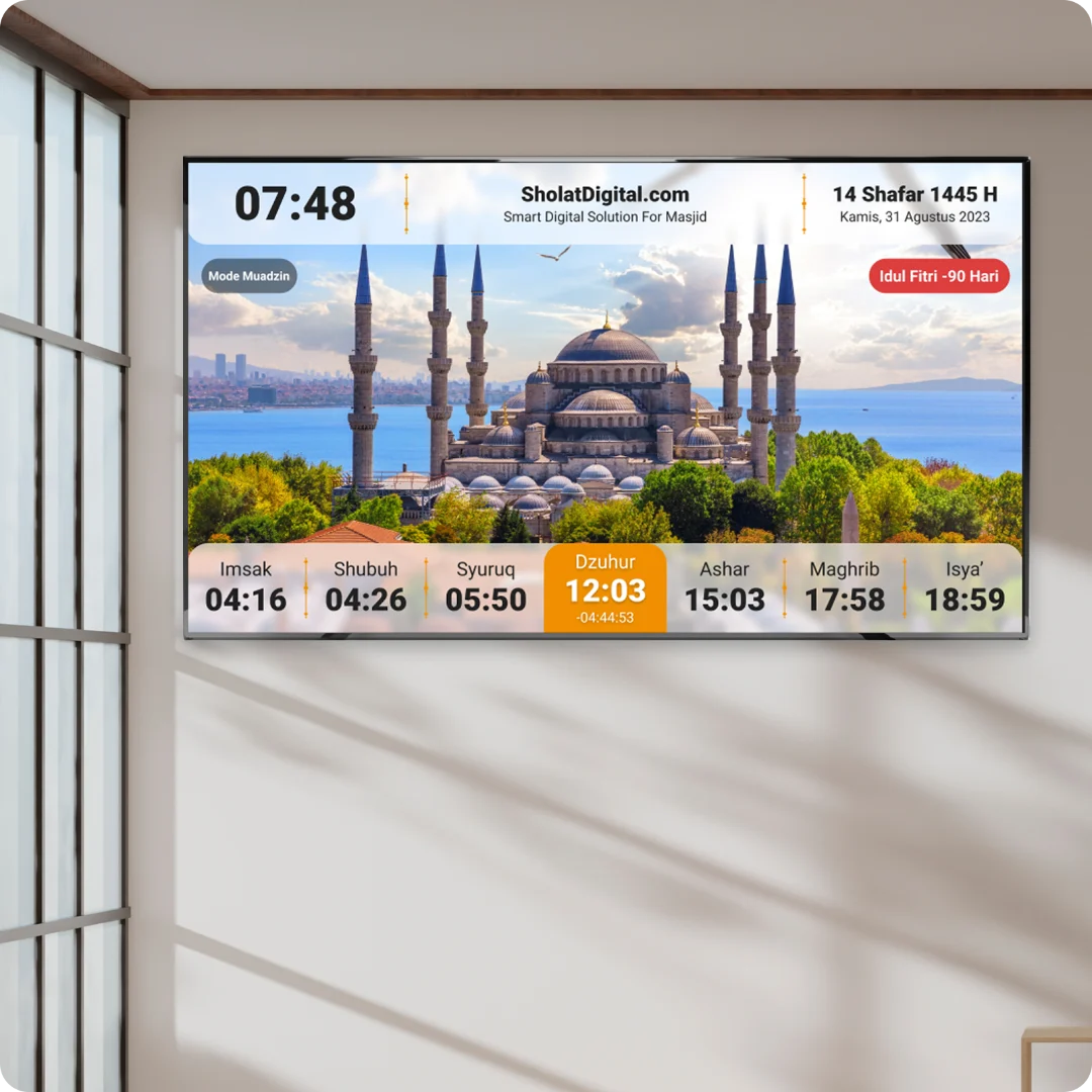 Tampilan jadwal shalat SholatDigital di layar TV